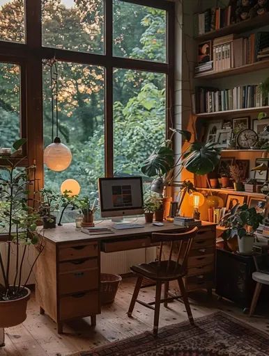 Warm library corner with decorative wall surfaces